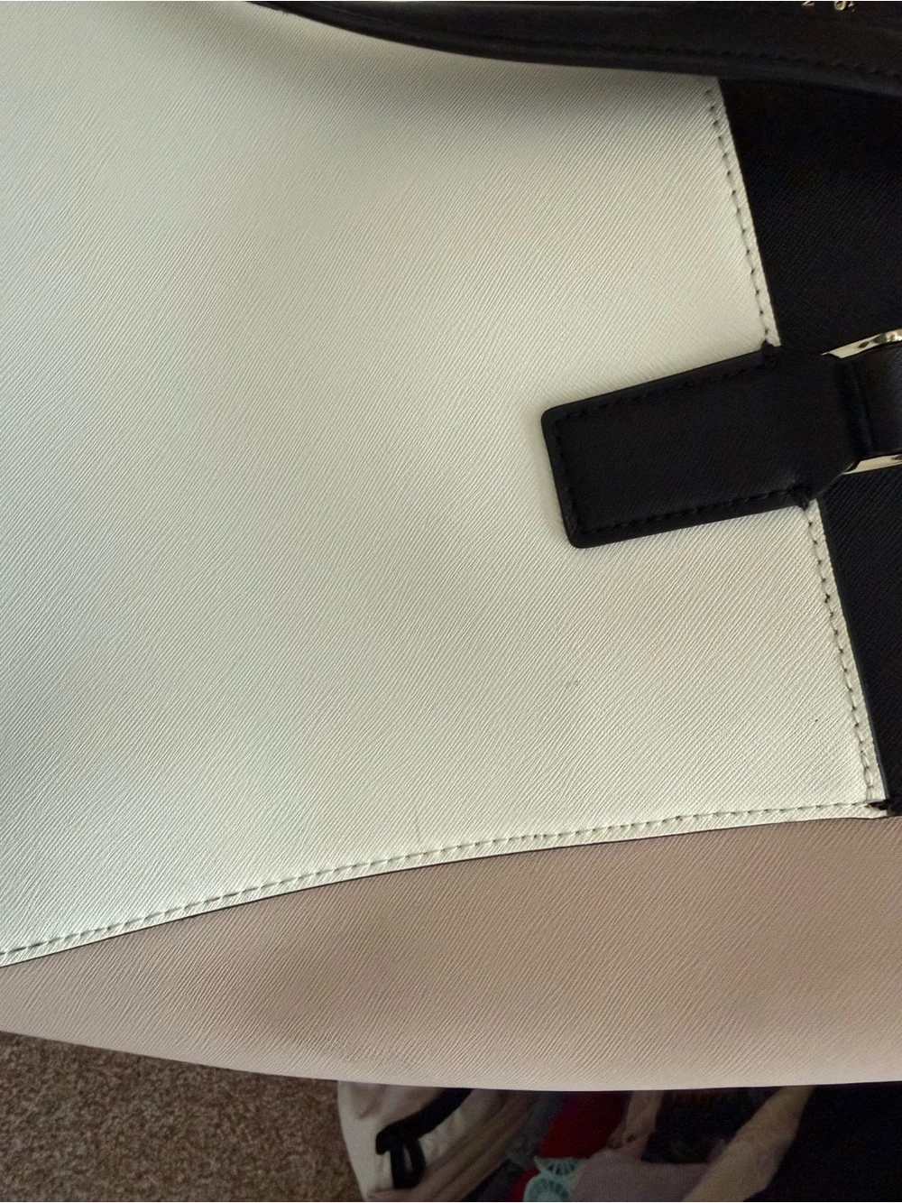 kate spade Colorblock Saffiano Leather Tote in Black, White & Blush